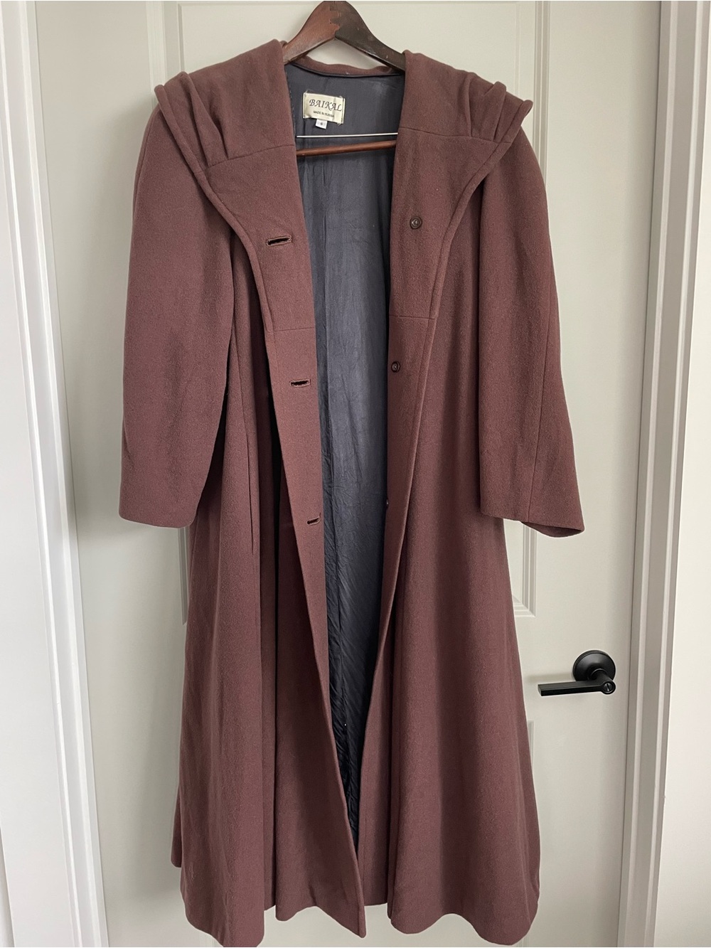 Long Hooded Wool Coat in Mauve - Made in Russia